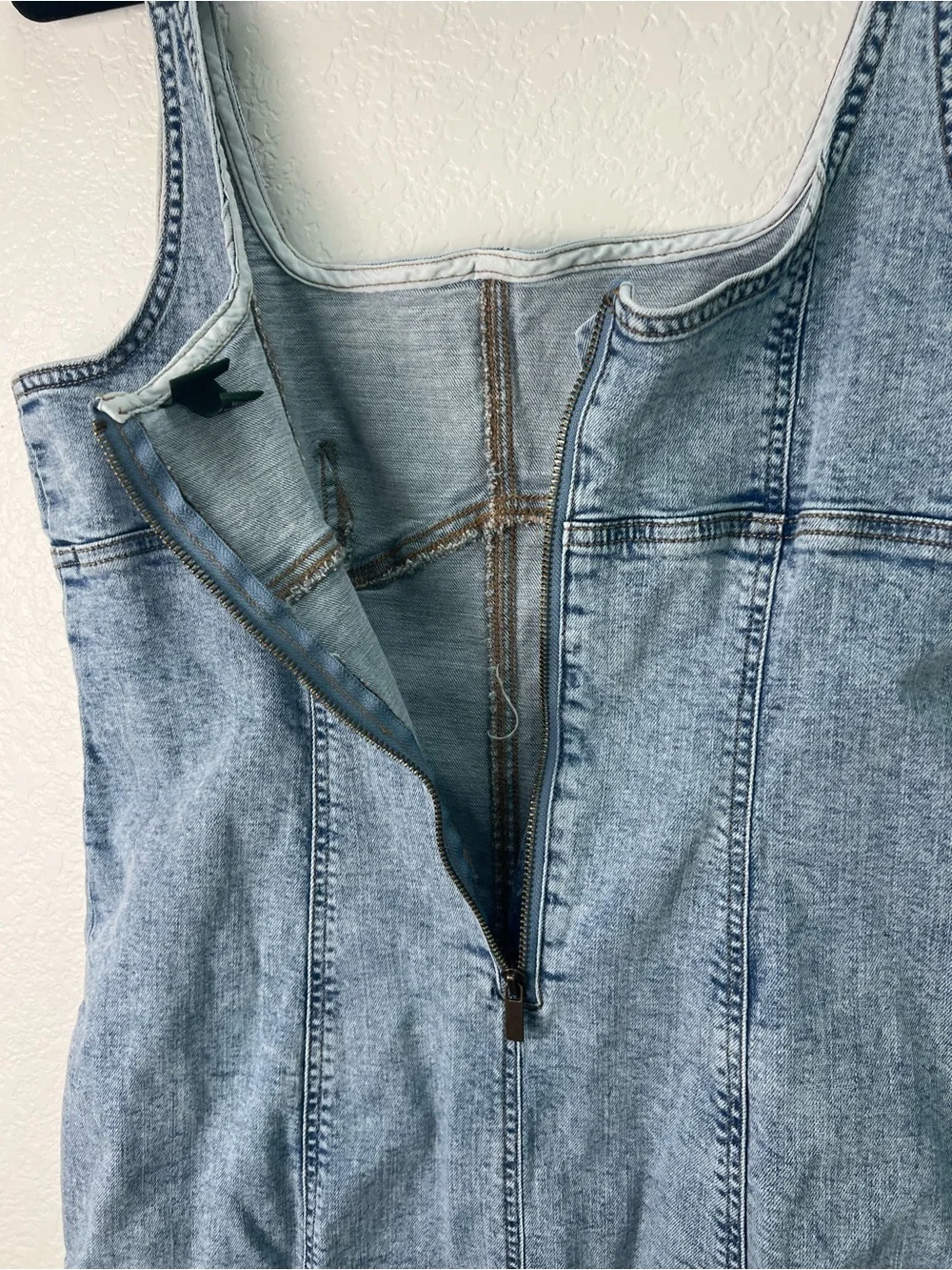 Wild Fable Denim Midi Dress Light Wash Bodycon Square Neck Side Slit Large - Picture 7 of 14